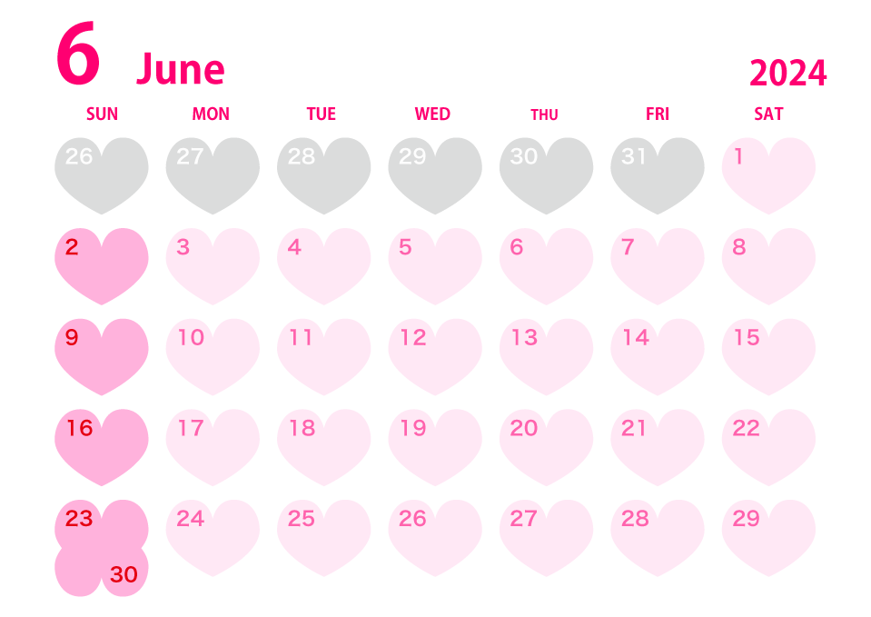 2020年6月のハートカレンダーの無料イラスト素材 イラストイメージ