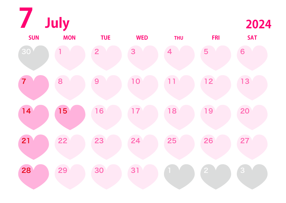 年7月のハートカレンダーの無料イラスト素材 イラストイメージ