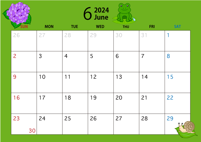 2020年6月のカレンダー 梅雨 の無料イラスト素材 イラストイメージ
