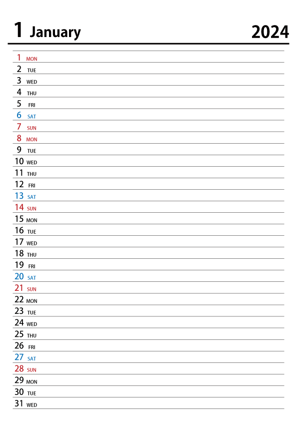 2022年1月スケジュールカレンダー