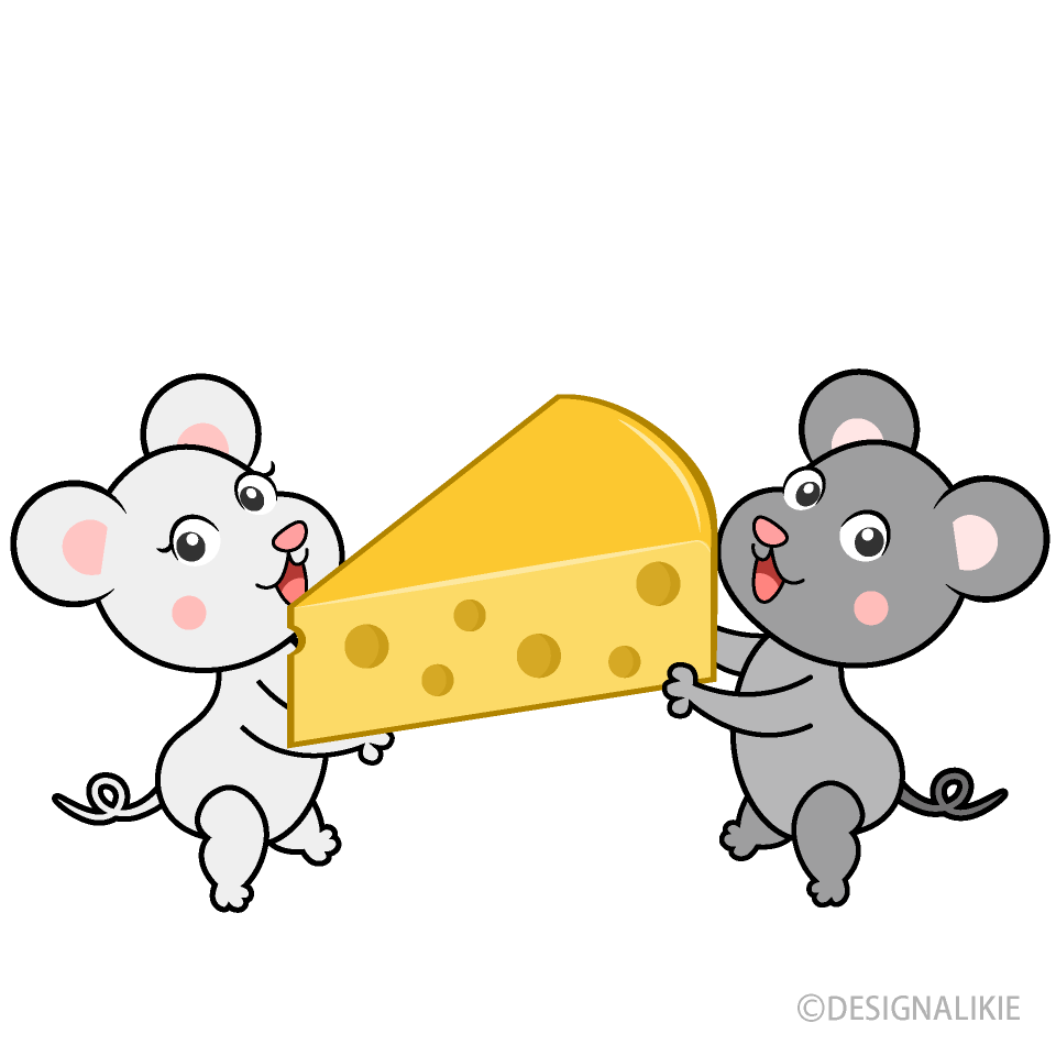 チーズを運ぶネズミカップルの無料イラスト素材 イラストイメージ