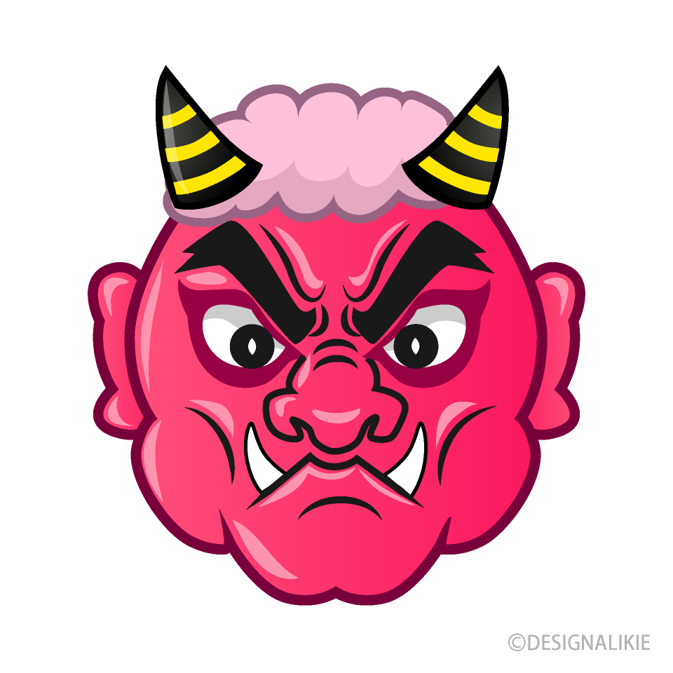 恐いピンク鬼の顔イラストのフリー素材 イラストイメージ
