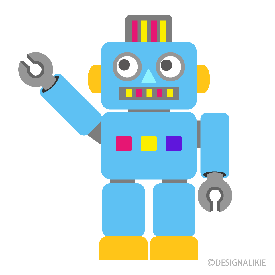 手をあげるロボットキャラの無料イラスト素材 イラストイメージ