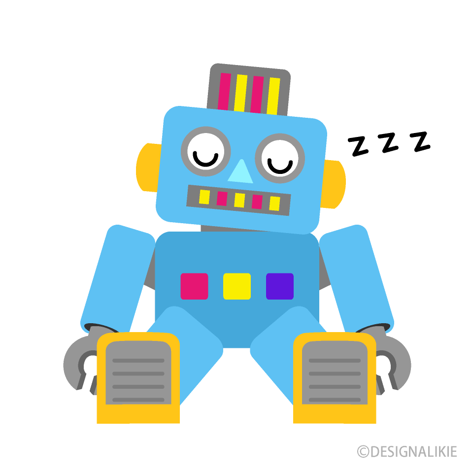 寝るロボットキャライラストのフリー素材 イラストイメージ