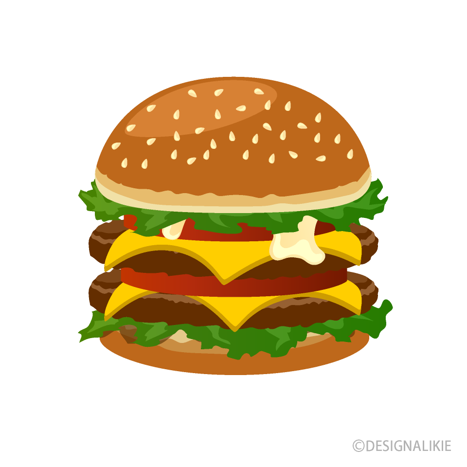 フレッシュなダブルハンバーガーの無料イラスト素材 イラストイメージ