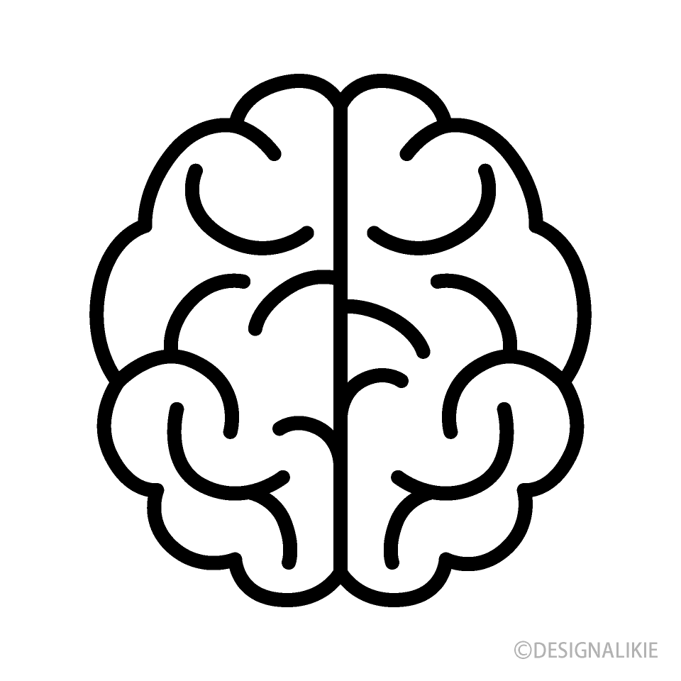 白黒シンプルな脳みそ 上 の無料イラスト素材 イラストイメージ