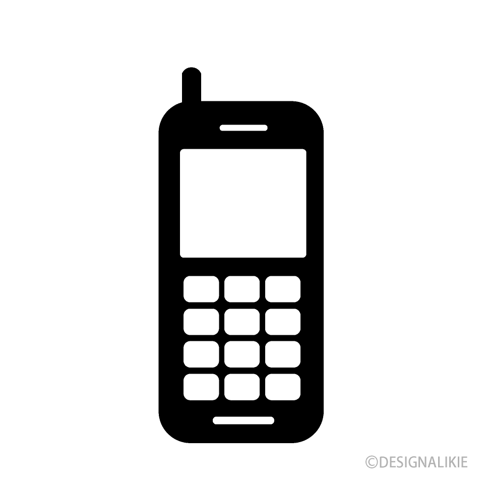 白黒の携帯電話イラストのフリー素材 イラストイメージ