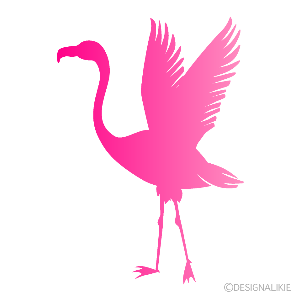 羽ばたくフラミンゴのピンクシルエットの無料イラスト素材 イラストイメージ