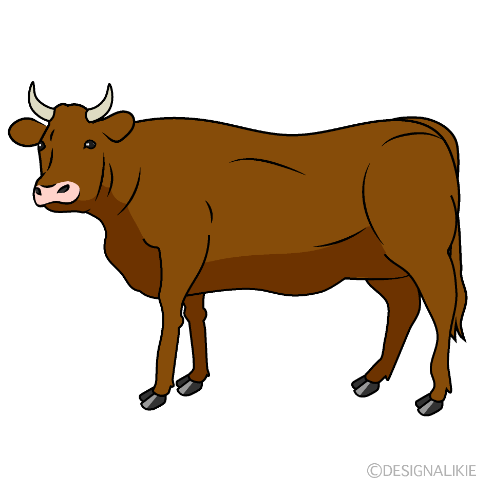 周りを見る茶色牛の無料イラスト素材 イラストイメージ