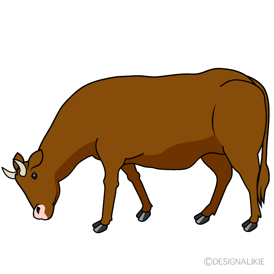 草を食べる茶色牛イラストのフリー素材 イラストイメージ