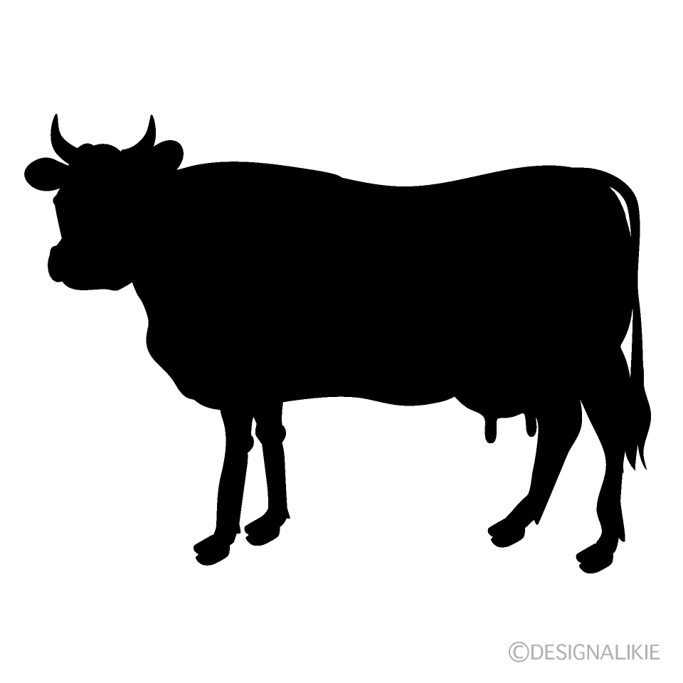 振り向く牛シルエットの無料イラスト素材 イラストイメージ