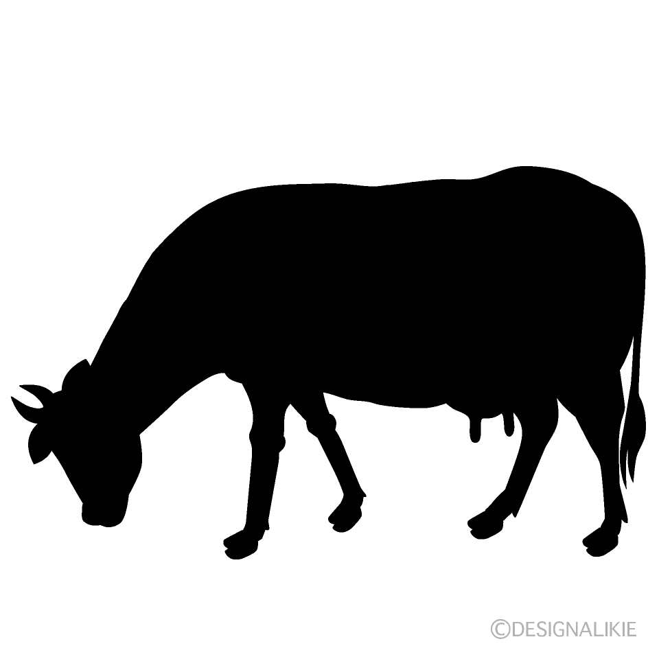 草を食べる牛シルエット