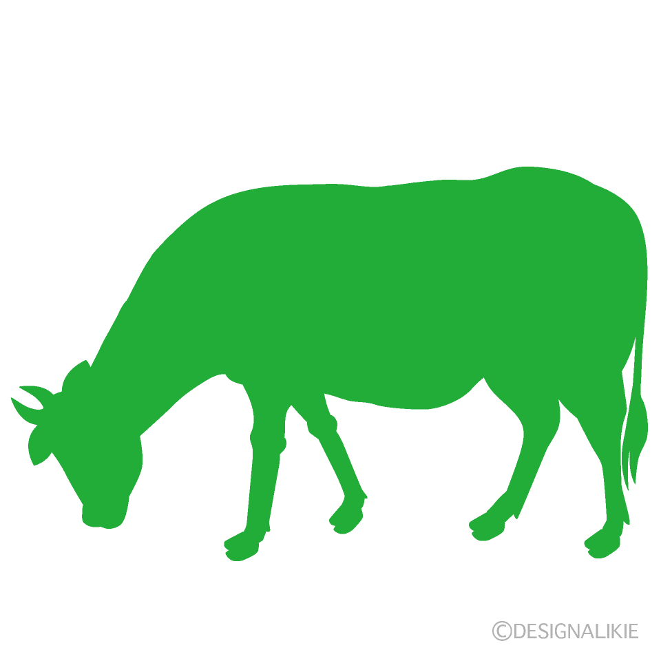草を食べる牛の緑シルエット