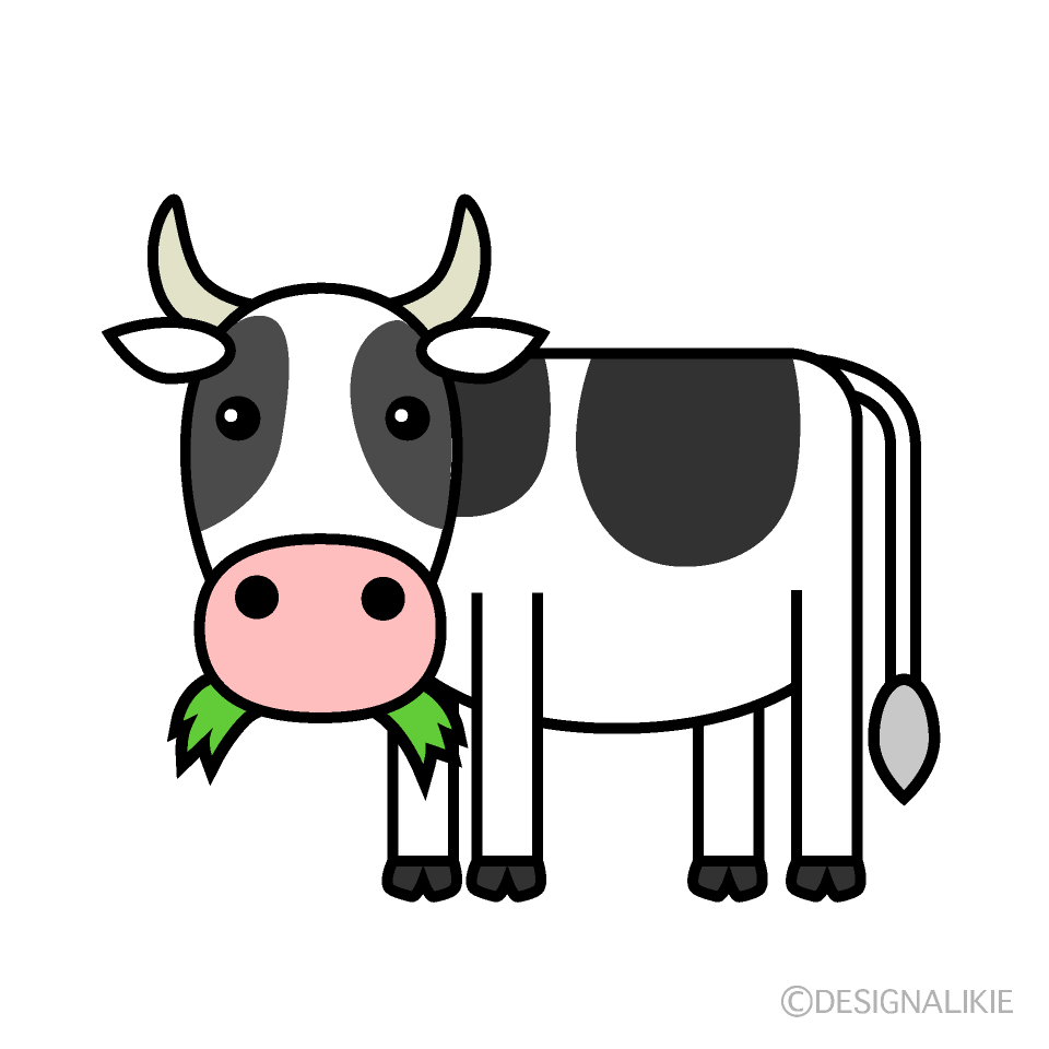 草を食べる可愛い牛の無料イラスト素材 イラストイメージ