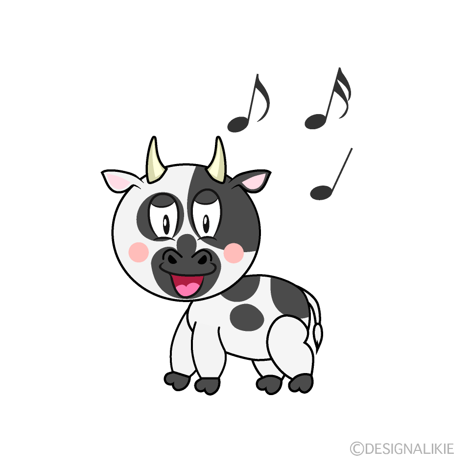 歌を楽しいむ牛キャラの無料イラスト素材 イラストイメージ
