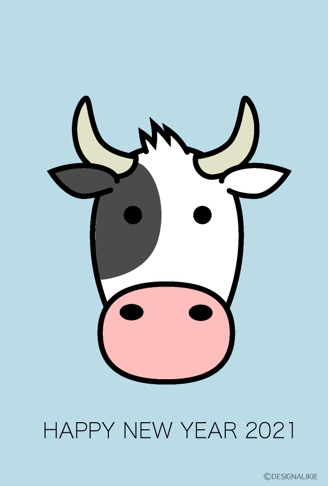 かわいい牛顔の年賀状の無料イラスト素材 イラストイメージ