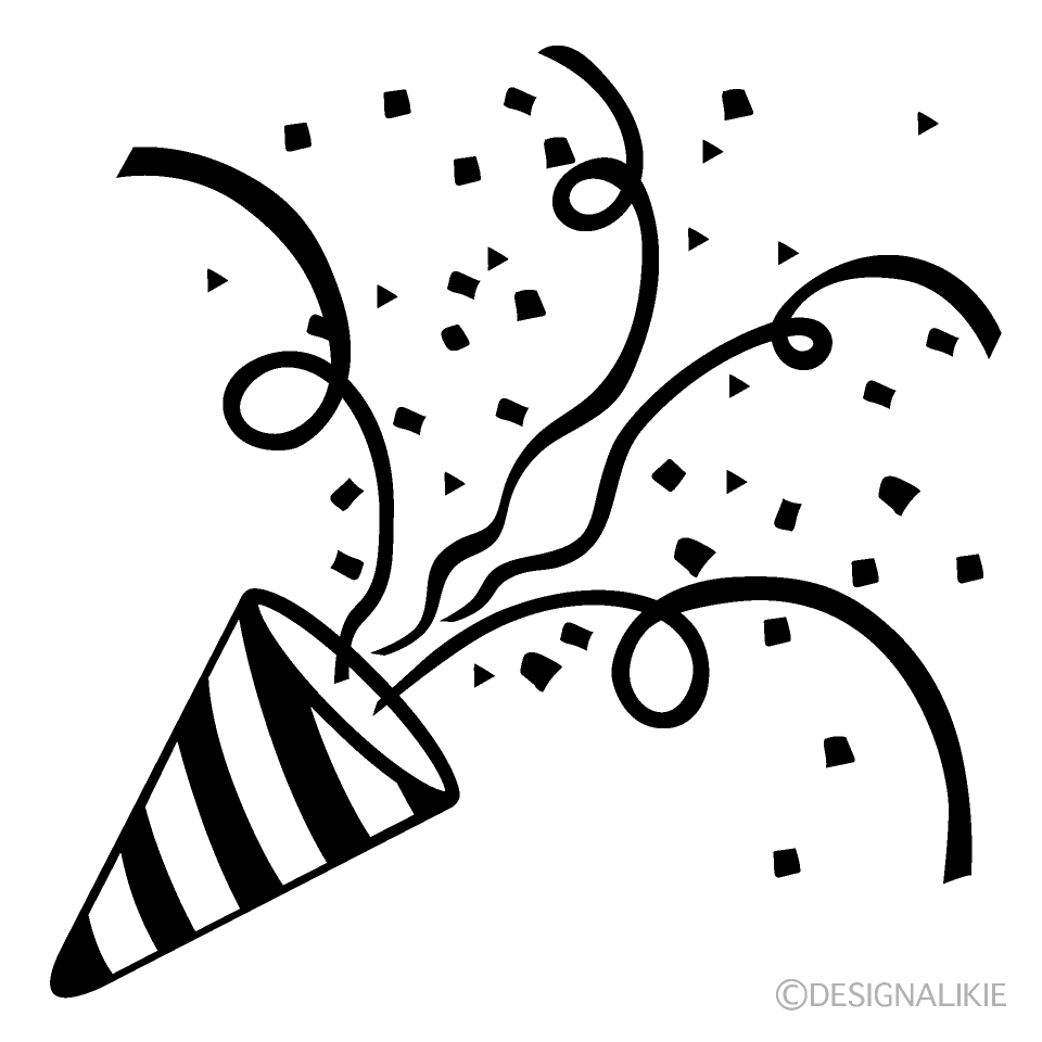 白黒パーティークラッカーイラストのフリー素材 イラストイメージ