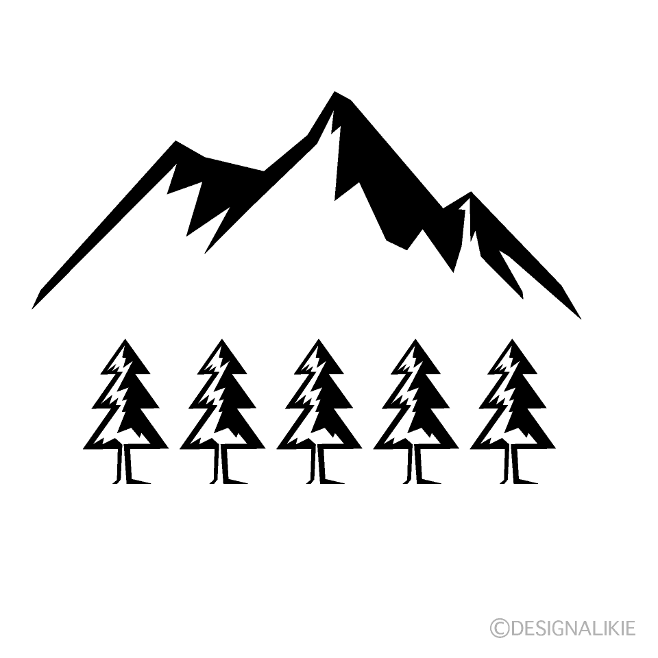 森と山脈シルエットイラストのフリー素材 イラストイメージ