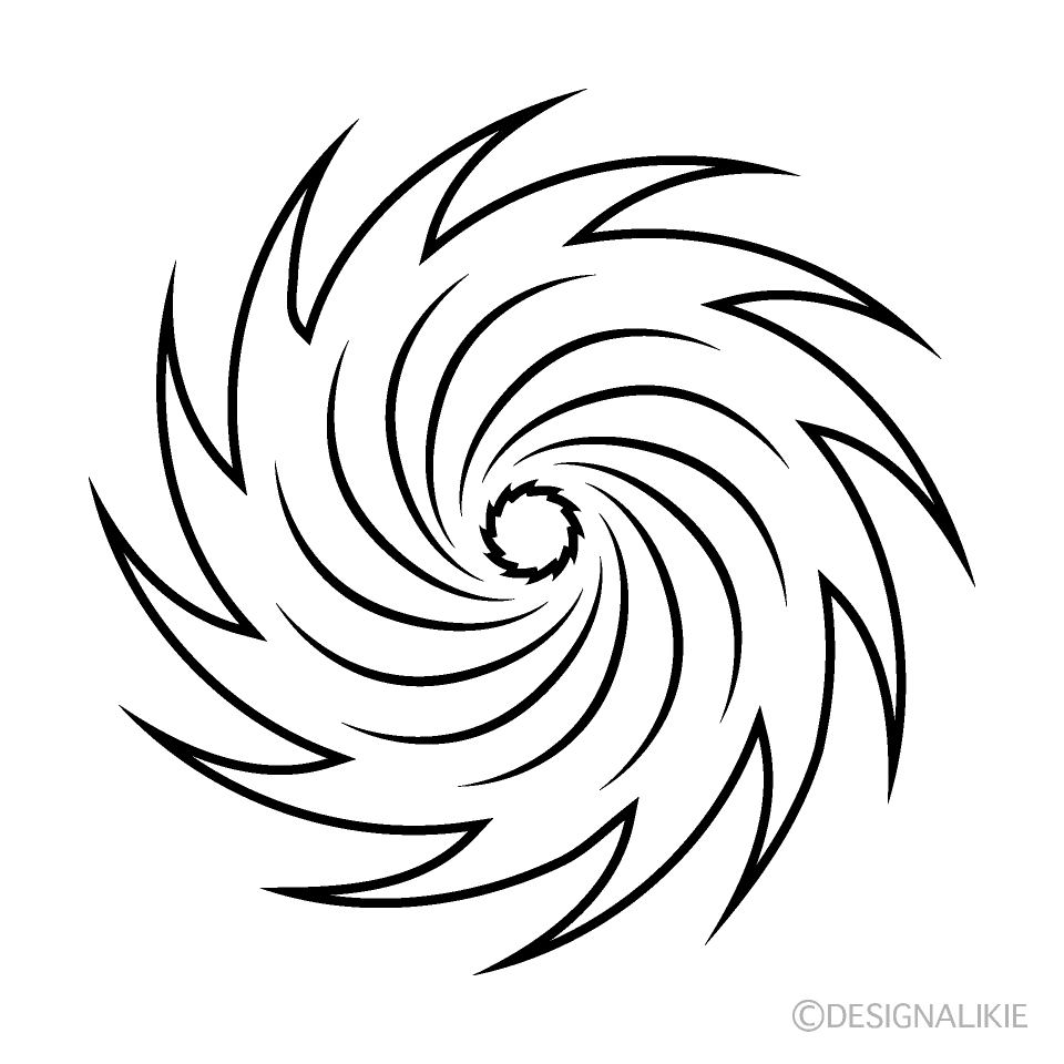 白黒の台風イラストのフリー素材 イラストイメージ