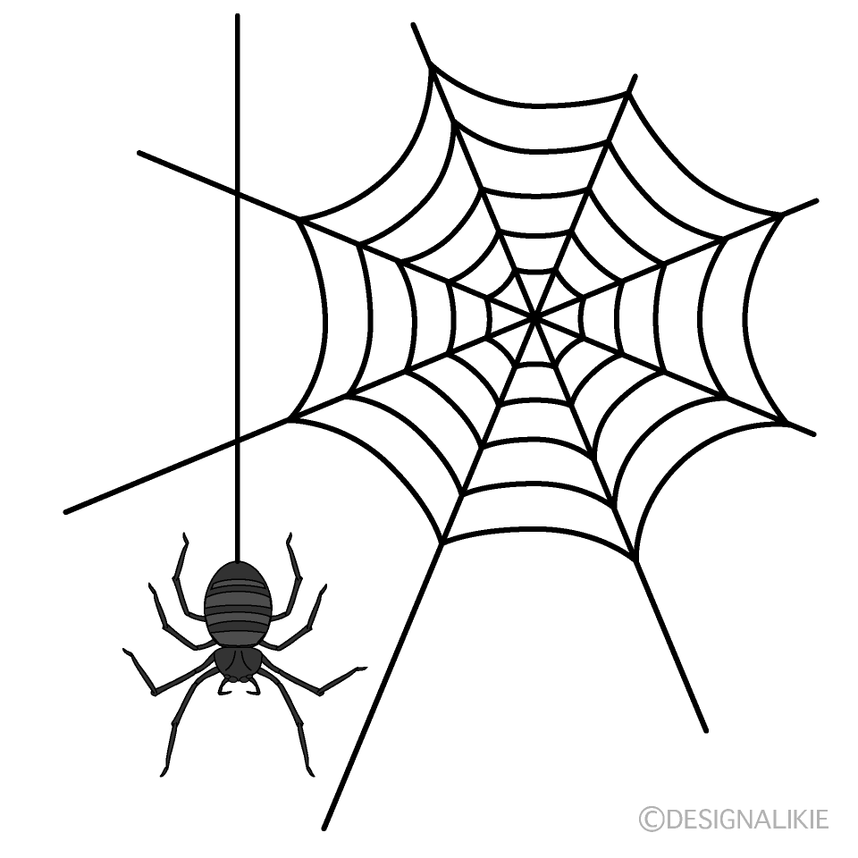 ぶら下がる蜘蛛と巣の無料イラスト素材 イラストイメージ