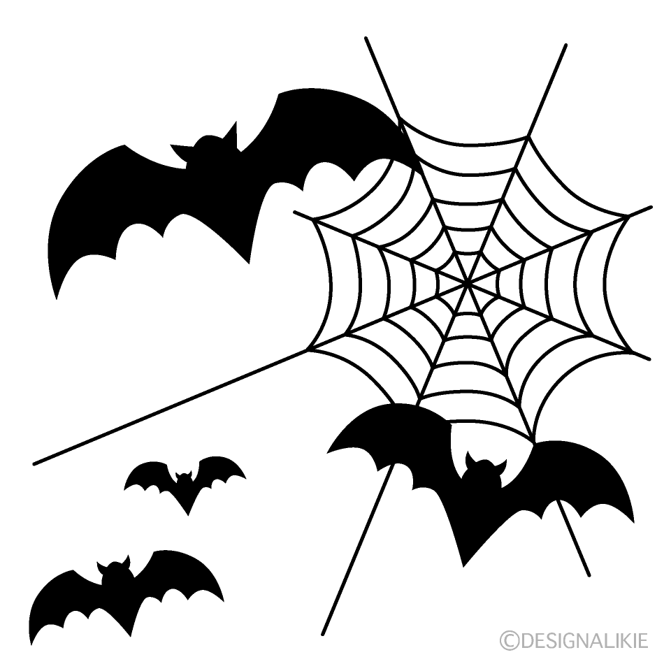 コウモリと蜘蛛の巣イラストのフリー素材 イラストイメージ