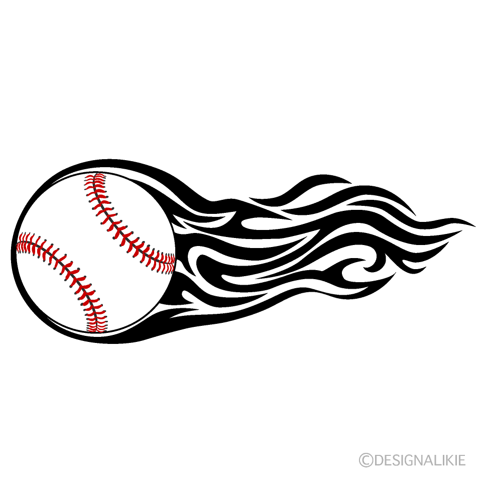 火の玉シルエットの野球ボールイラストのフリー素材 イラストイメージ