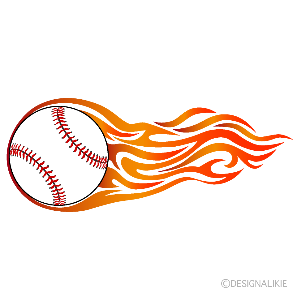オレンジ火の玉の野球ボールイラストのフリー素材 イラストイメージ