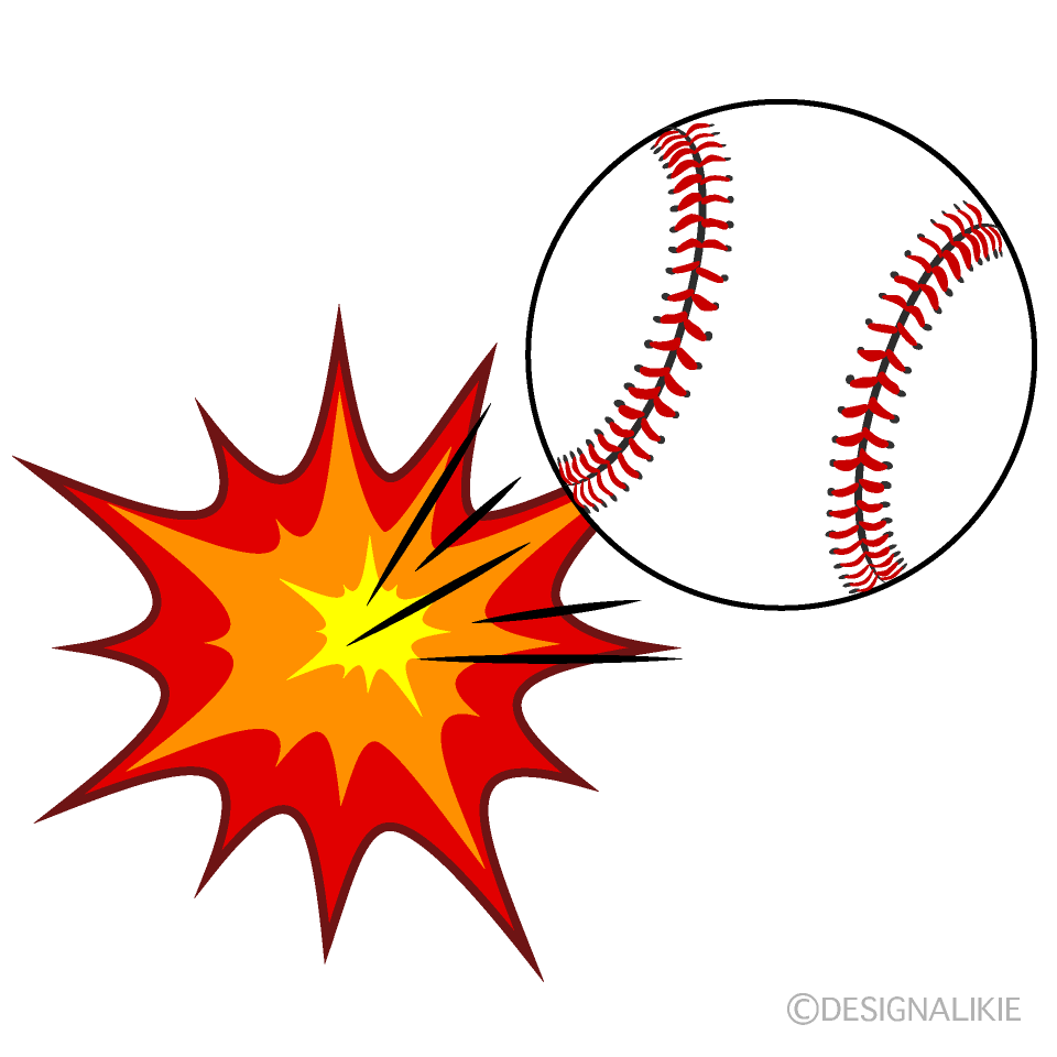 打つ野球ボールの無料イラスト素材 イラストイメージ