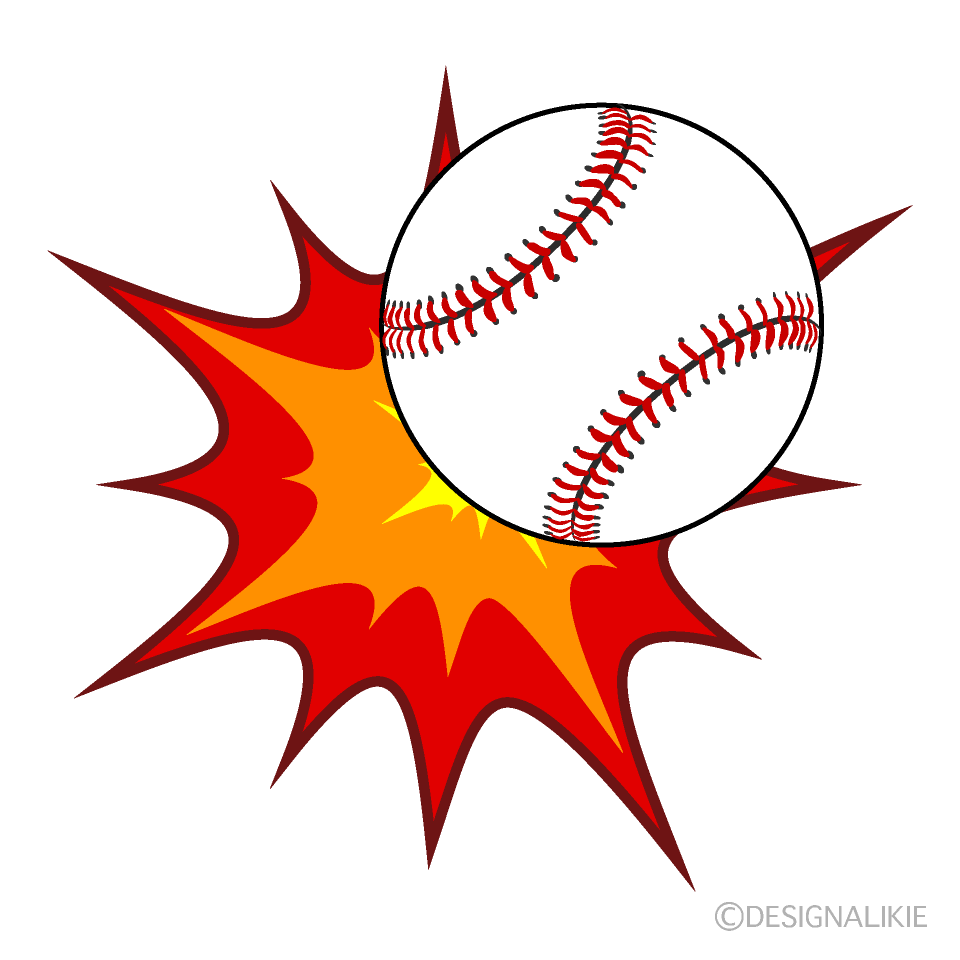 ヒットする野球ボールイラストのフリー素材 イラストイメージ