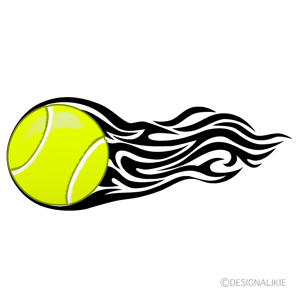 白黒炎のテニスボールの無料イラスト素材 イラストイメージ