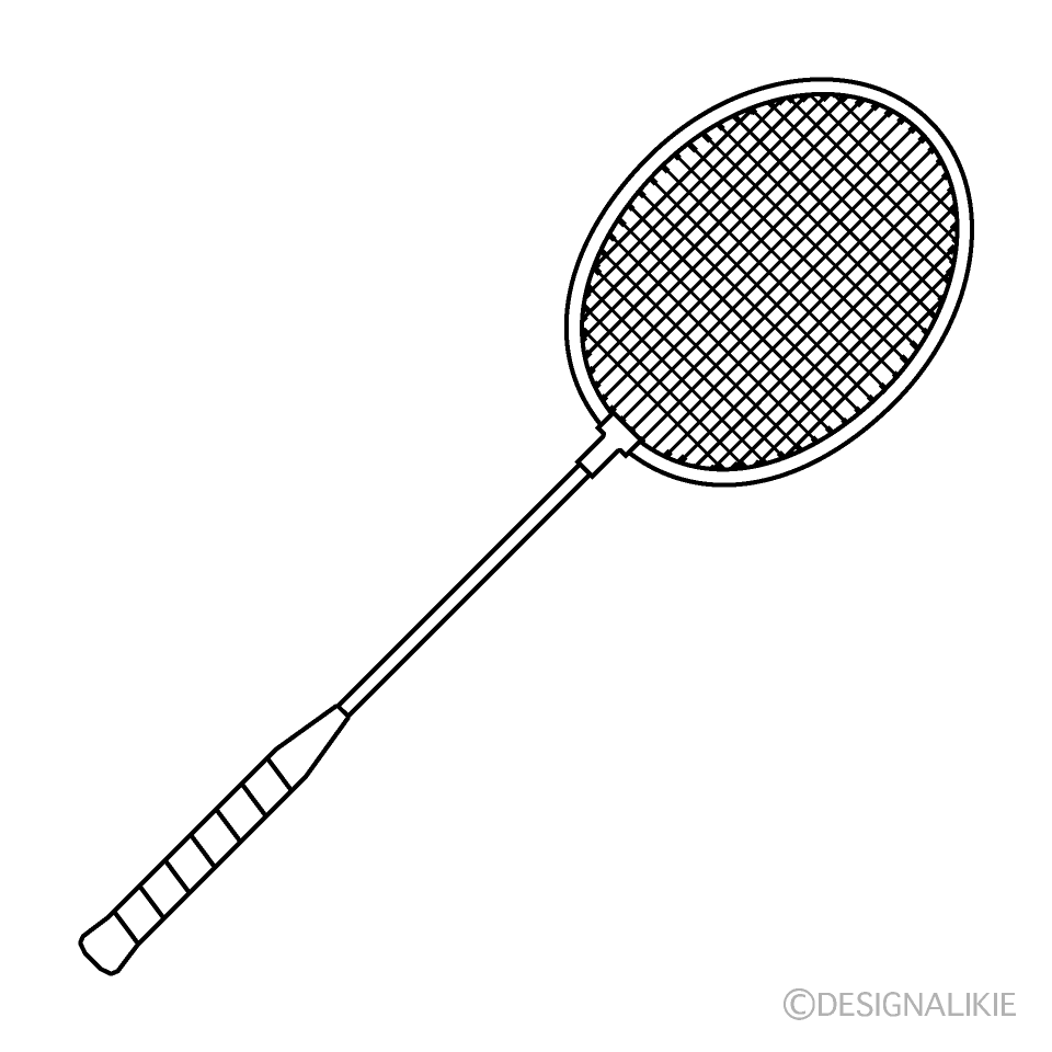 白黒バドミントンラケットイラストのフリー素材 イラストイメージ