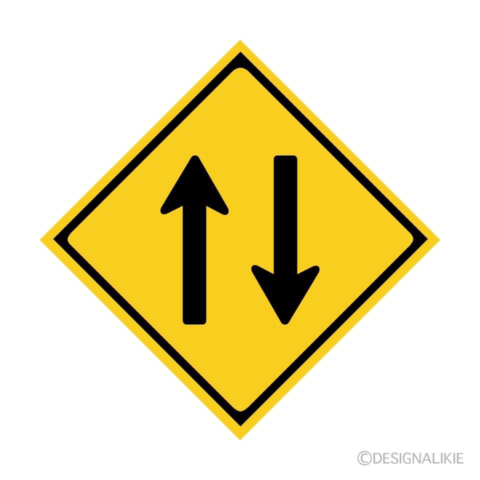 対面通行の注意標識の無料イラスト素材 イラストイメージ