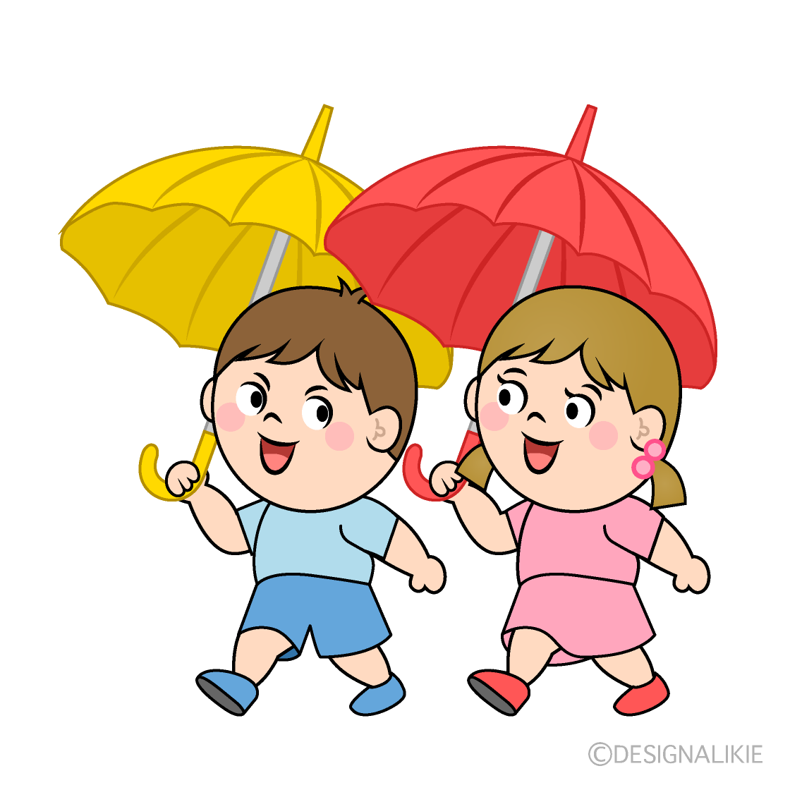 傘をさして歩く子供イラストのフリー素材 イラストイメージ