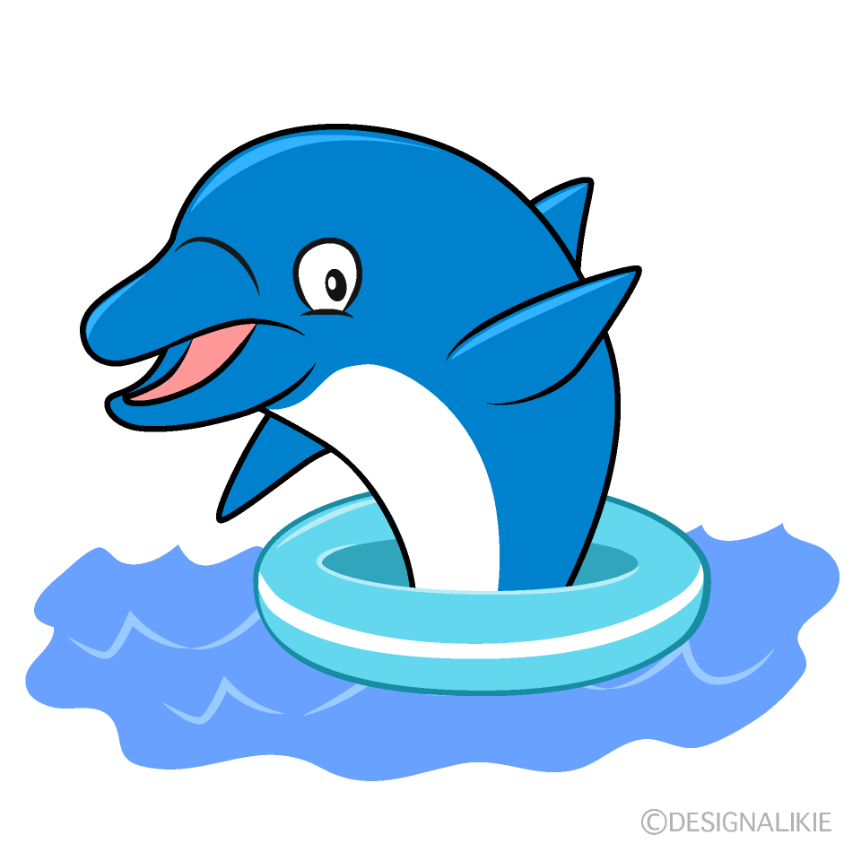 浮き輪で遊ぶイルカの無料イラスト素材 イラストイメージ