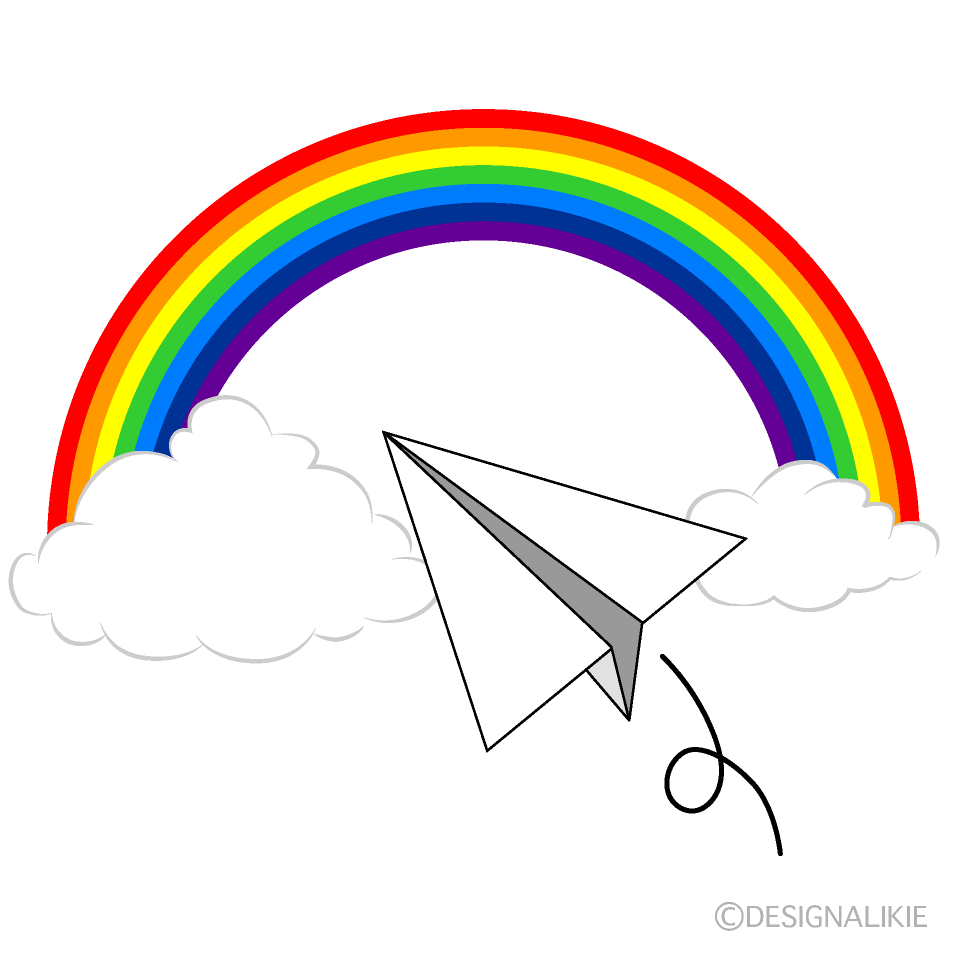 紙飛行機と虹イラストのフリー素材 イラストイメージ