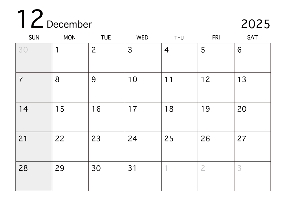 23年12月カレンダー 白黒 イラストのフリー素材 イラストイメージ