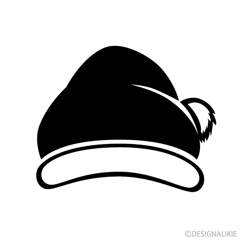 白黒のサンタ帽子イラストのフリー素材 イラストイメージ