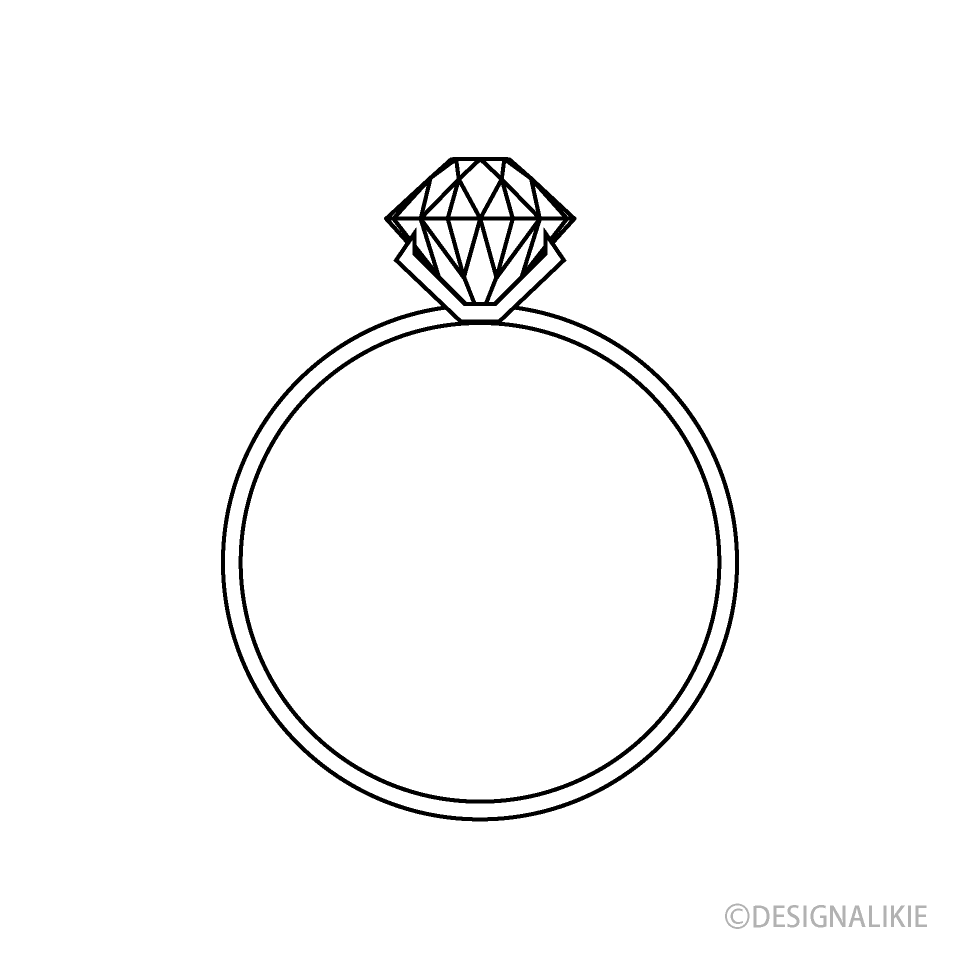 白黒のダイヤモンド指輪の無料イラスト素材 イラストイメージ