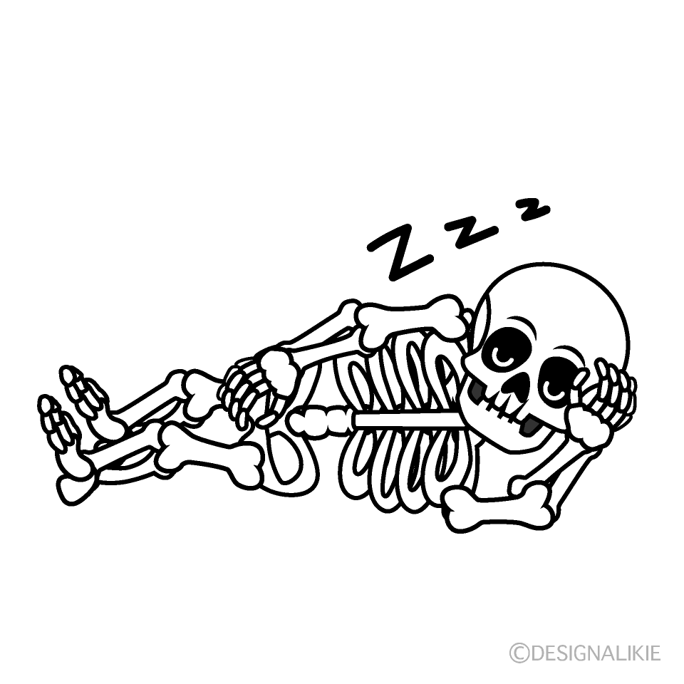 寝る骸骨イラストのフリー素材 イラストイメージ