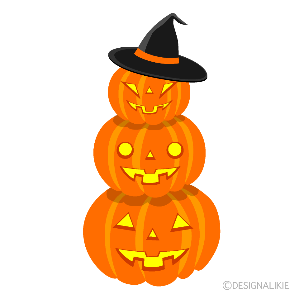 光る積まれたハロウィンかぼちゃの無料イラスト素材 イラストイメージ
