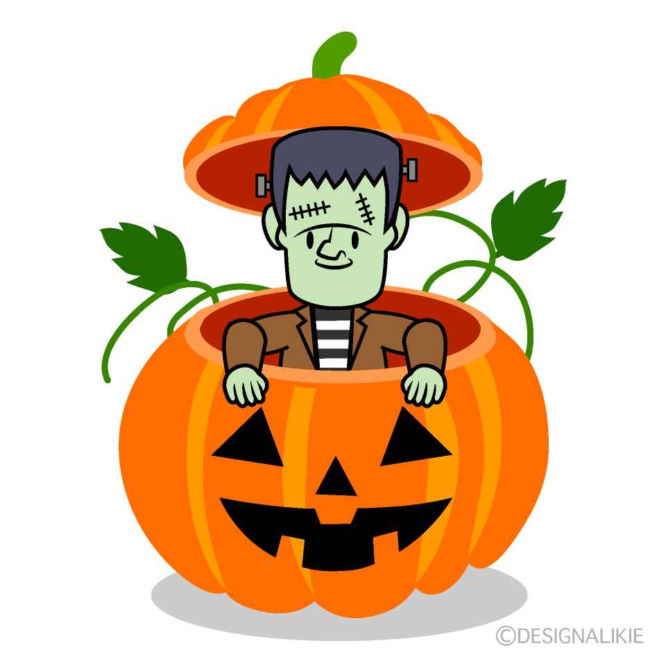 フランケンシュタインのハロウィンかぼちゃの無料イラスト素材 イラストイメージ