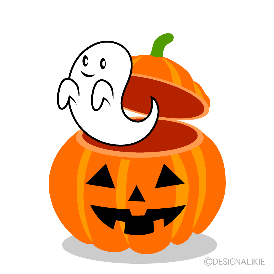 ひょっこりオバケのハロウィンかぼちゃイラストのフリー素材 イラストイメージ