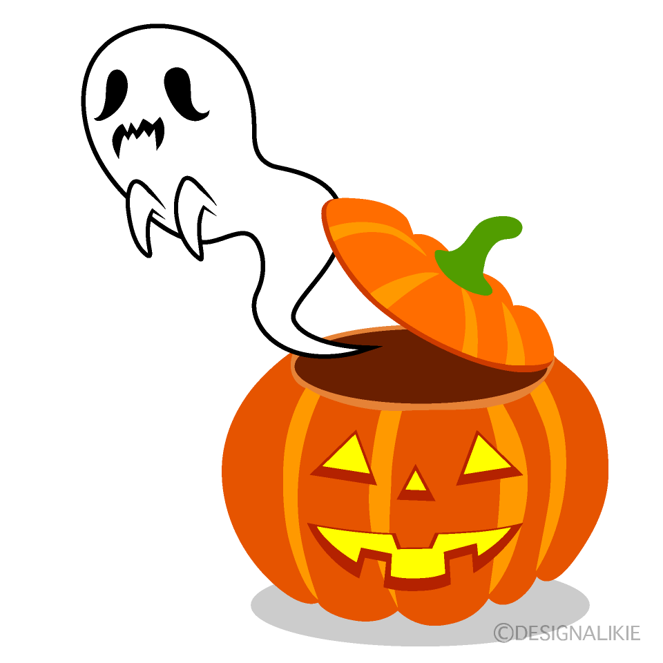 飛び出す怖いオバケのハロウィンかぼちゃの無料イラスト素材 イラストイメージ