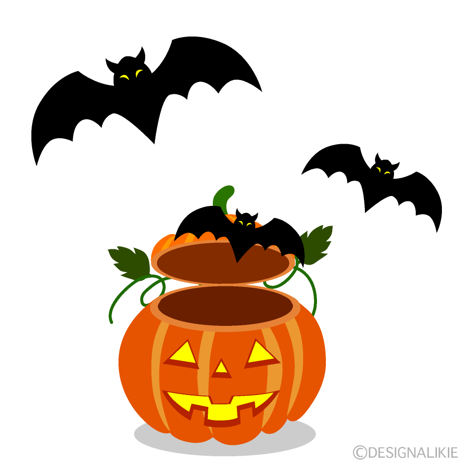 飛び出すコウモリのハロウィンかぼちゃイラストのフリー素材 イラストイメージ