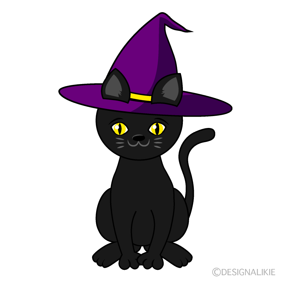 ハロウィンハットの黒猫イラストのフリー素材 イラストイメージ