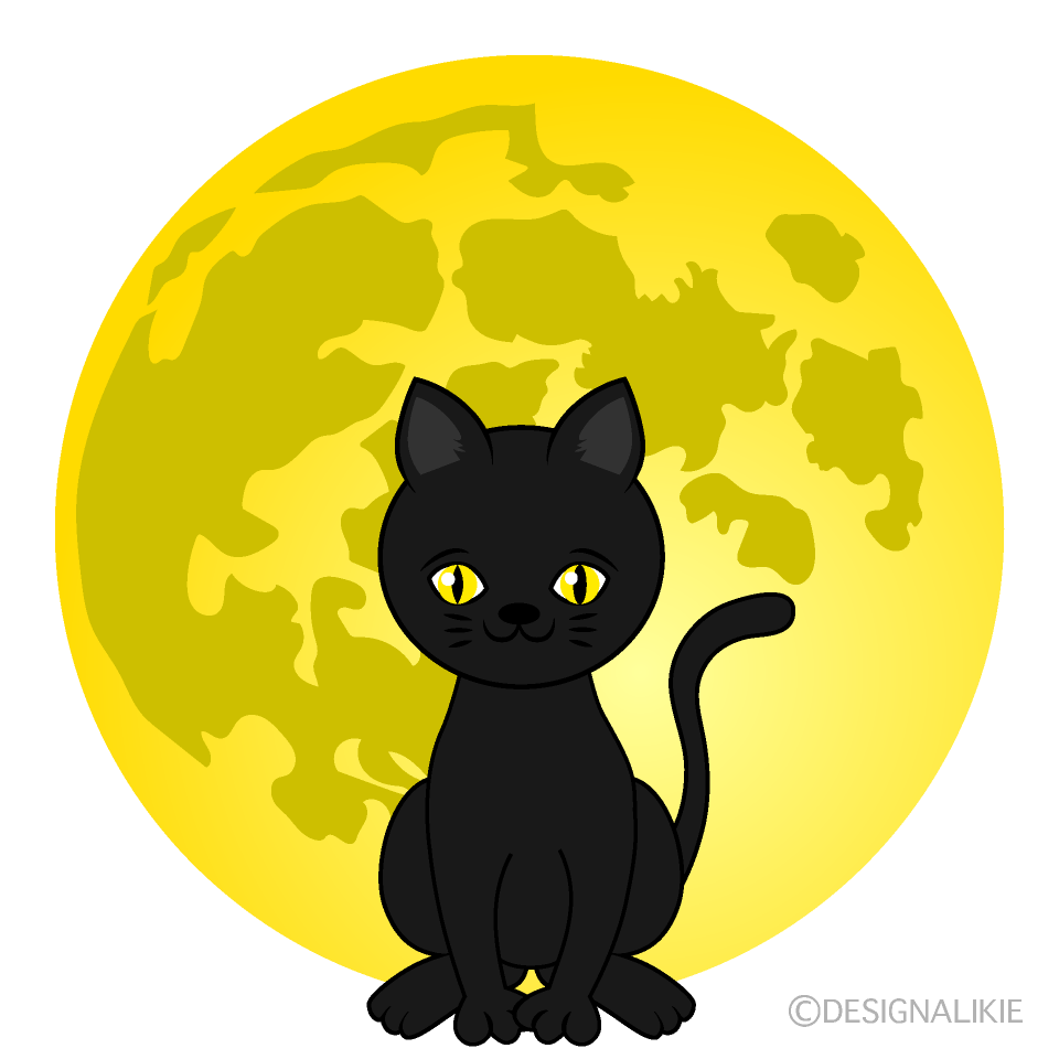 満月の黒猫の無料イラスト素材 イラストイメージ