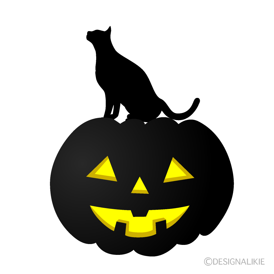 夜のハロウィンの黒猫シルエットの無料イラスト素材 イラストイメージ