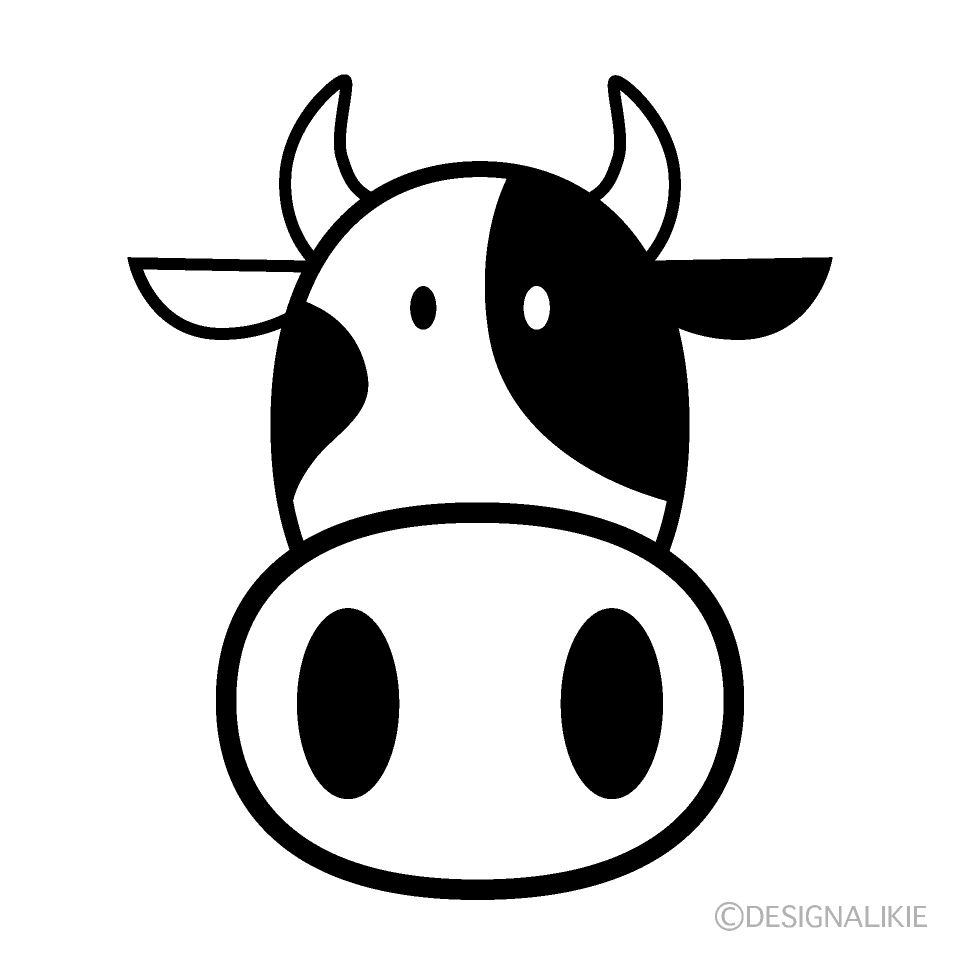ポップな白黒の乳牛の顔イラストのフリー素材 イラストイメージ