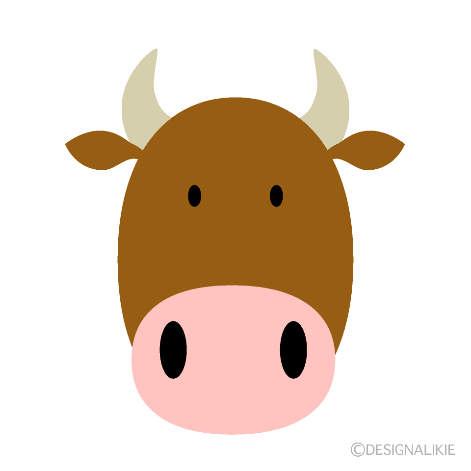 かわいい赤牛の顔イラストのフリー素材 イラストイメージ