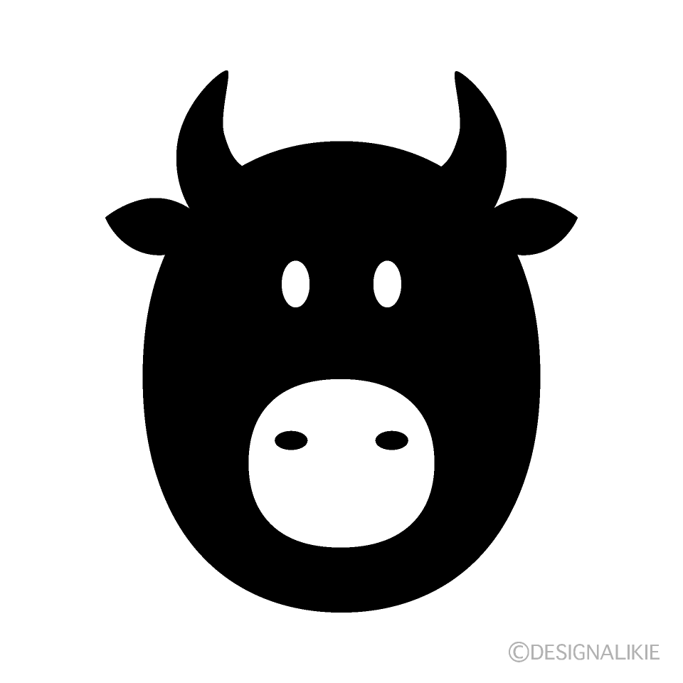 丸い黒牛の顔イラストのフリー素材 イラストイメージ